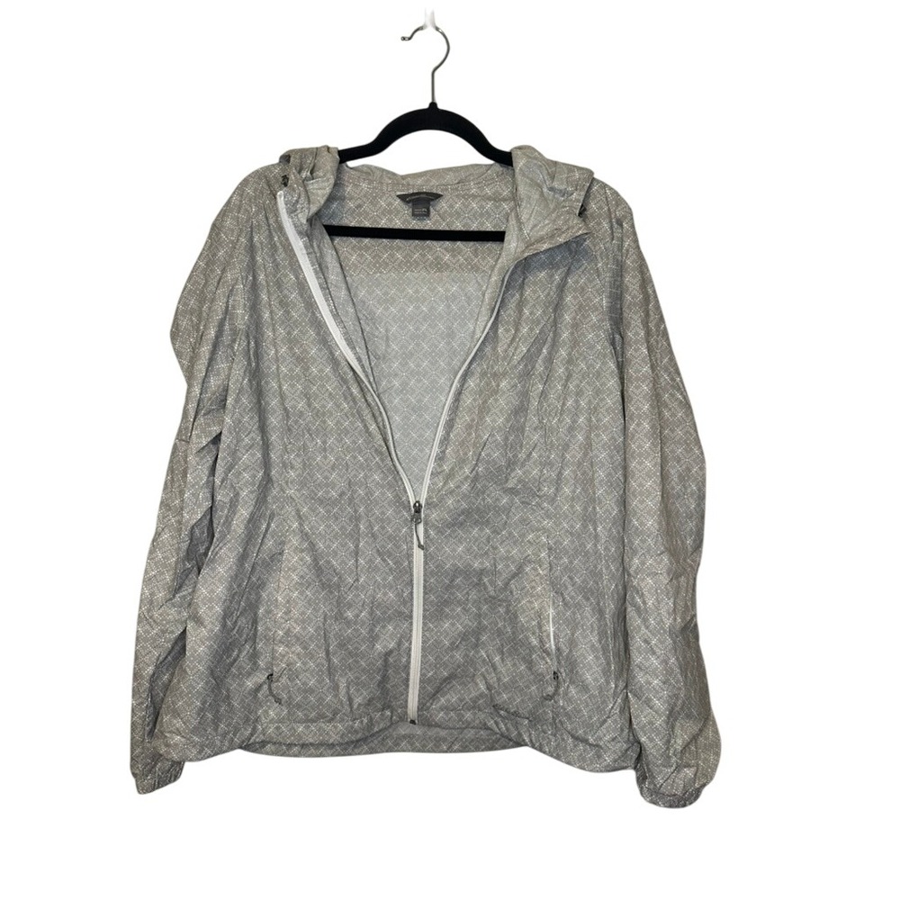 Eddie Bauer Womens 2XL Lightweight Hooded Windbreaker Jacket Gray Geometric
